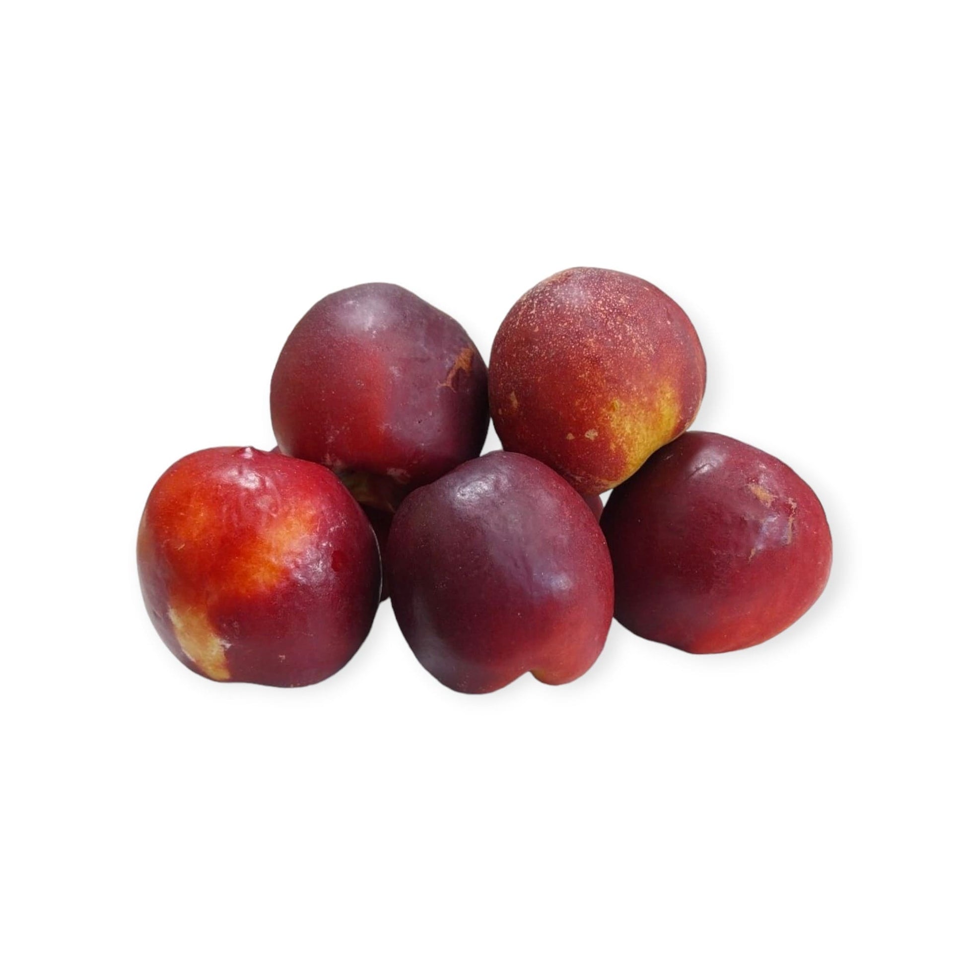 Gruppo di 6 pesche noci italiane fresche, frutta estiva dolce e naturale